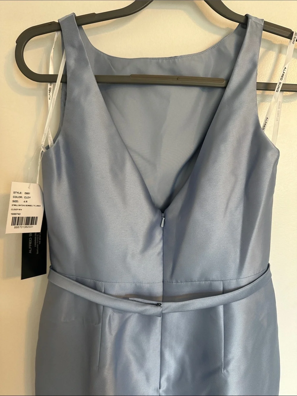 Dessy Elegant Sleeveless Light Blue Satin Maxi Dress with Belt- NWT - Picture 7 of 9